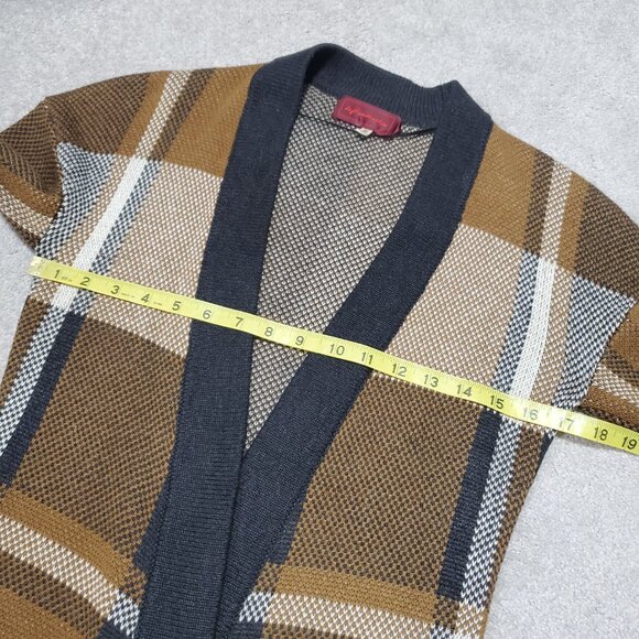 LEFT ON HOUSTON Plaid Wool Blend Long Cardigan Open Front Academia Womens Medium - Picture 11 of 12